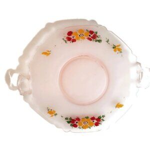 Lancaster Depression Glass Two Handled Tray Platter Kay Satin Pink Hand Painted